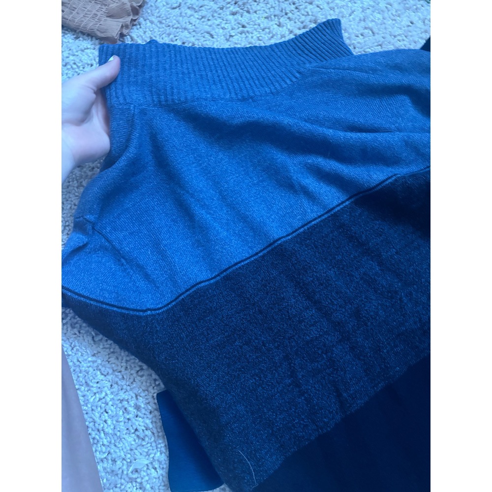 Mens Quarter Zip Sweater Colorblock Blue Mock Neck Knit Pullover Dockers M - Picture 4 of 4
